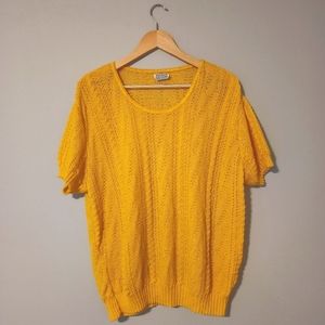 Vintage Yellow Arylic Short Sleeve Sweater Size Large